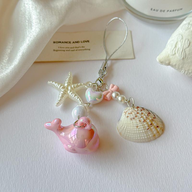 Y2K Cute Whale Shell Starfish Lanyard Phone Charms Ins Style Beaded Keychain Mobile Phone Camera Charms For Girl Gifts