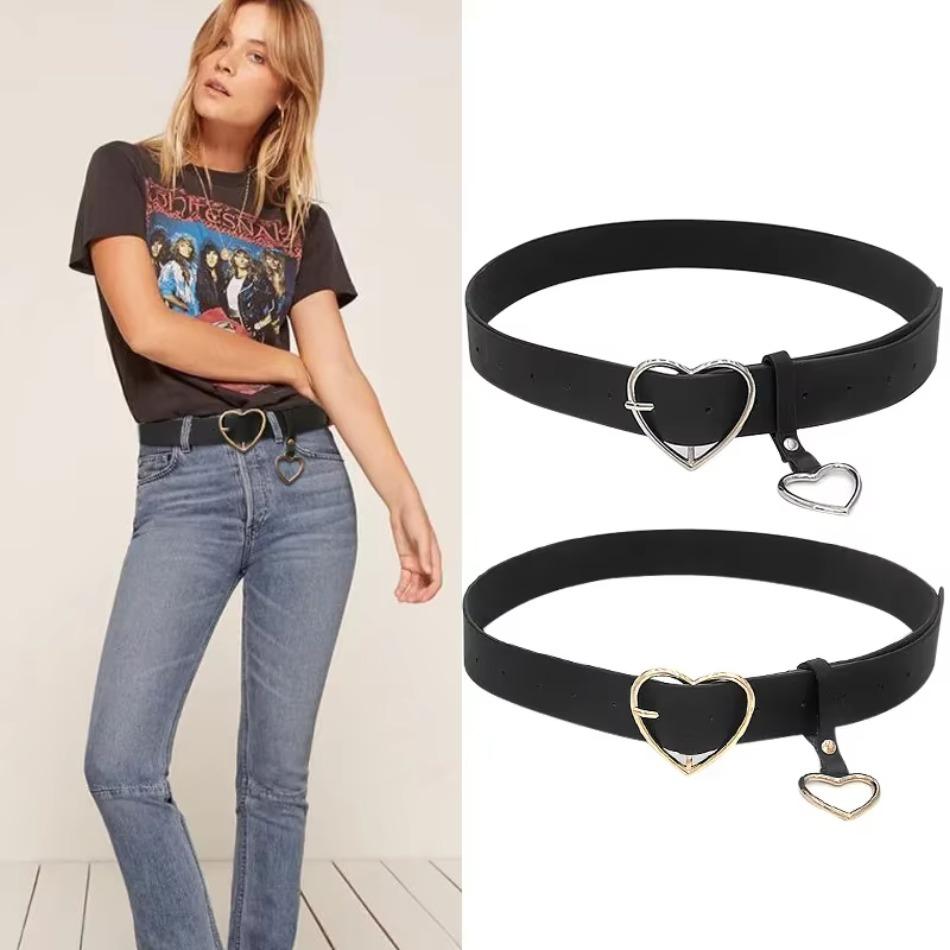 New A Women's Leather Wide Belt With A Golden Heart Buckle Retro Tied Belt For Jeans Has An Elegant Style