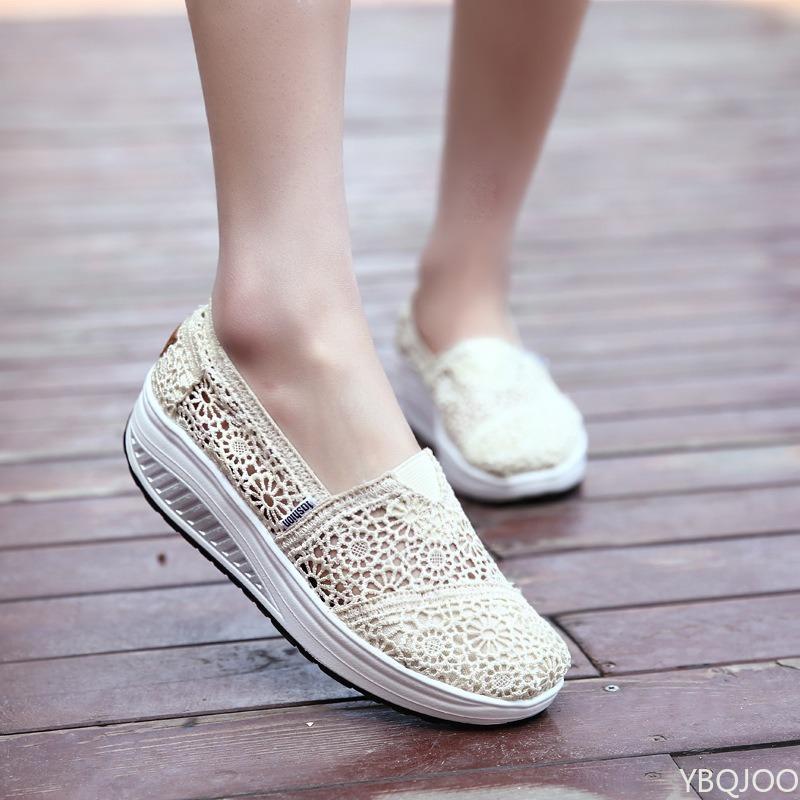 Mote Damesko mesh høst nye fritidssko lerretssko tykksålede snøring mesh pustende høydeøkende hvite sko enkeltsko