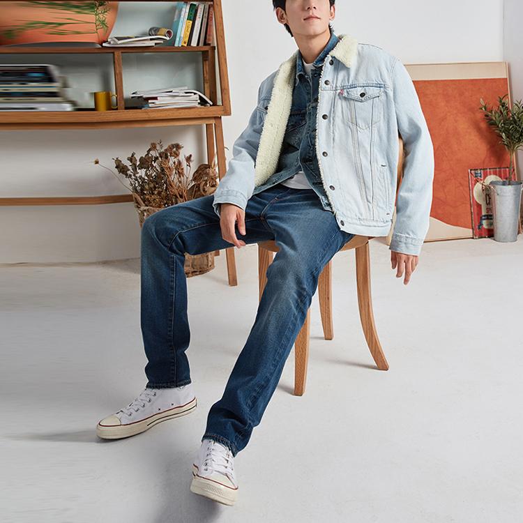 Levis Fleece Lined Casual Slim Fit Straight Leg Long Sleeve Denim Jacket Men Jackets Light-Blue 16365-0103