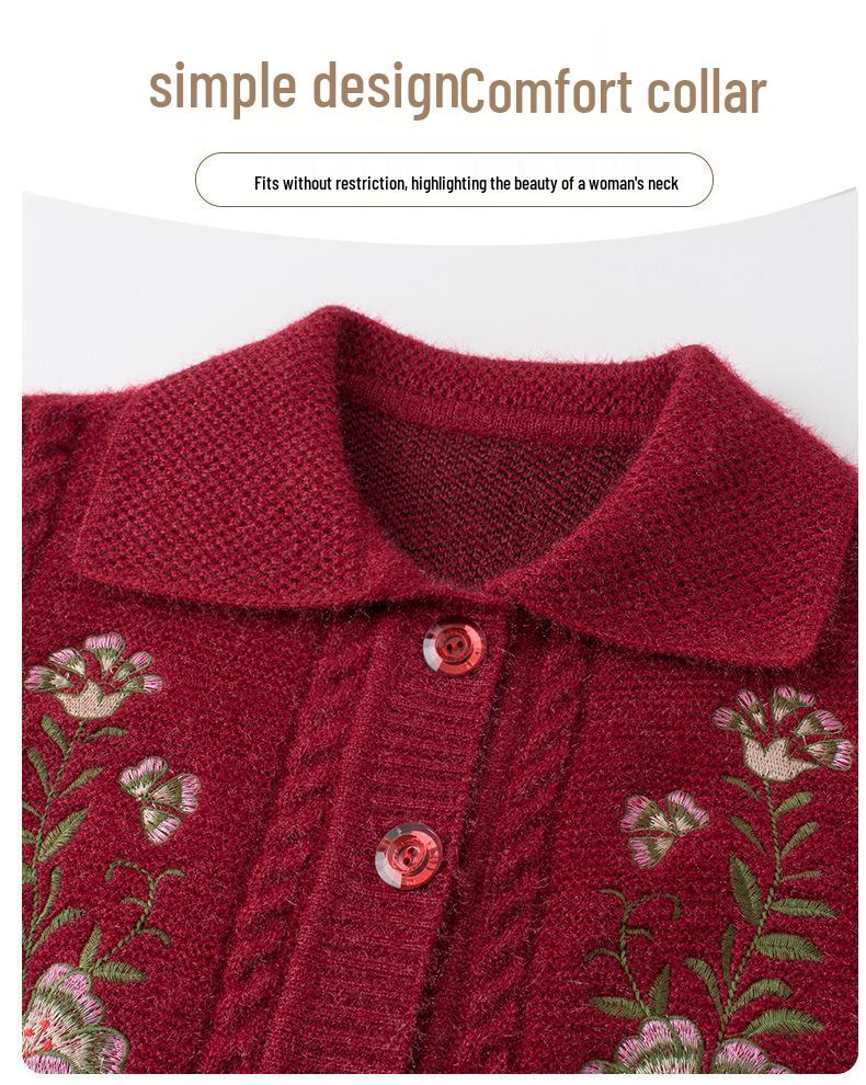 Dicker Strick-Cardigan für ältere Frauen: Oma-Stil, Pullover mit Kragen für Herbst und Winter.