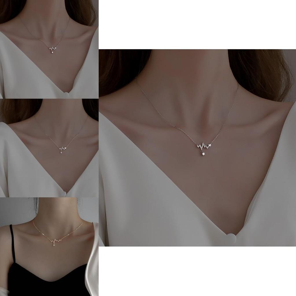 Trendy Heartbeat Necklace For Women Korean Version Electroplated Alloy Chain And Electrocardiogram Elements