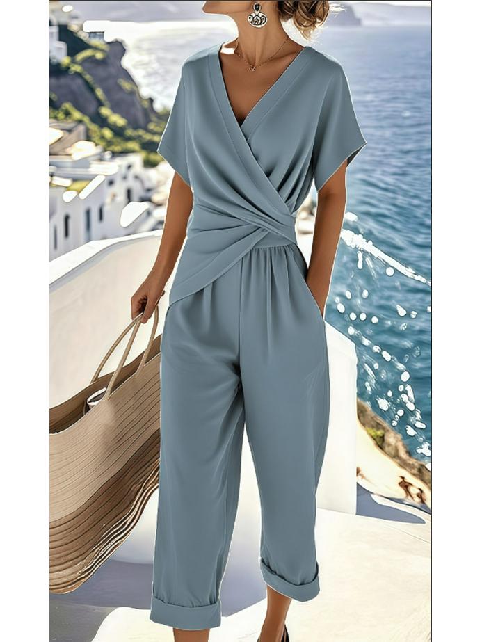 European & American Women's Fashion: Solid Color Irregular Short Sleeve Summer Set