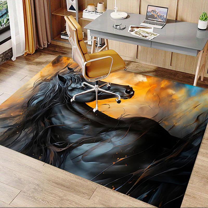 Black Horse Theme Office Chair Mat: Large Size Office Carpet for Home Decor, Sofa Rug, Gift Suitable for Bedroom, Living Room, and Various R