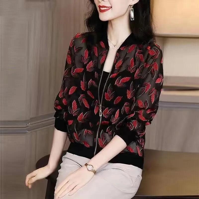 Women's Summer Lightweight Casual Printed Jacket Plus Long Sleeved Sunscreen Jacket
