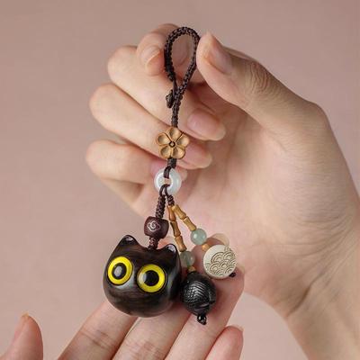 Portachiavi Gatto in Legno di Ebano: Simpatico Ornamento per Uomini e Donne - Regalo Creativo