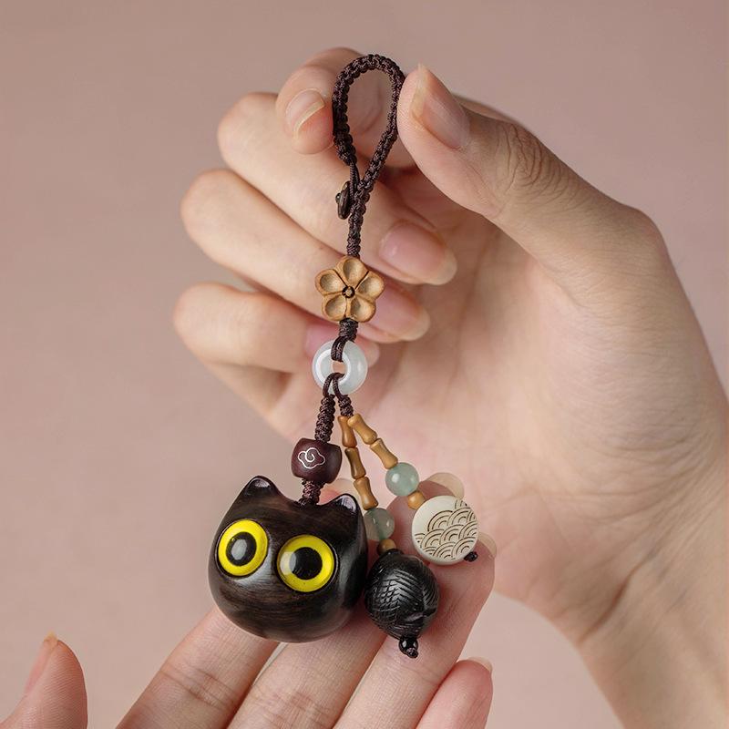 

Брелок для ключей из черного дерева с кошкой: Милое украшение для мужчин и женщин - Креативный подарок Standard AL66