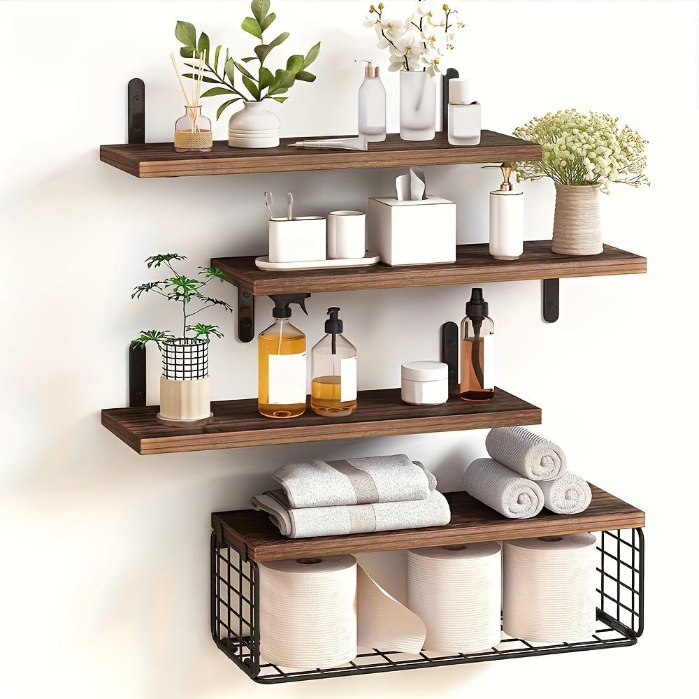 4pcs Wall Mounted Floating Shelf, Multi-Layer Organiser, Bathroom Iron Storage Rack Multifunctional Wall Decoration and Storage