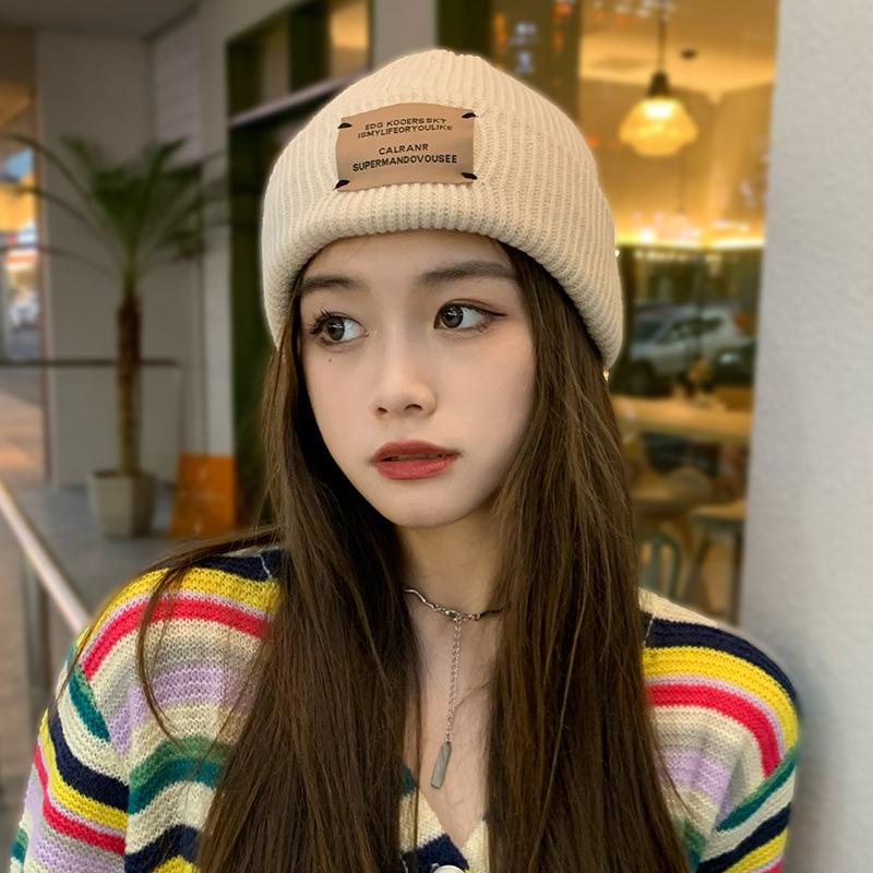 Hat Women Autumn and Winter Ins Patch Wool Hat Couple Casual Warm Knitted Hat Student Outdoor Cold Hat Men Ins Style