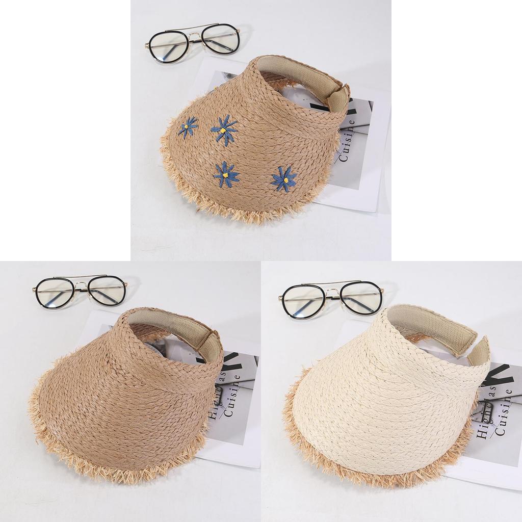Summer Straw Hat With Daisy Print Wide Brim Sun Protection For Women Outdoor Casual