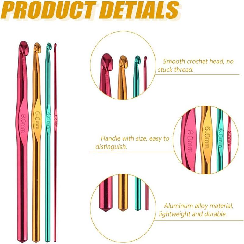 4Pcs Multicolor Aluminum Crochet Hooks Set Knitting Needles Kit Multipurpose Crochet Hooks for Beginners Adults Sewing Tools