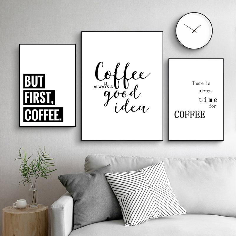 But First Coffee Quotes Kitchen Canvas Painting Nordic Black White Posters Print Modern Wall Art Picture Bar Cafe Decor HD3093