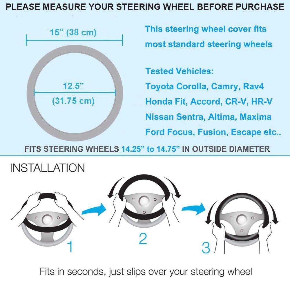Car Steering Wheel Cover Sport Style Anti-slip Microfibre Leather Steering Wheel Cover Universal 38cm/15inch