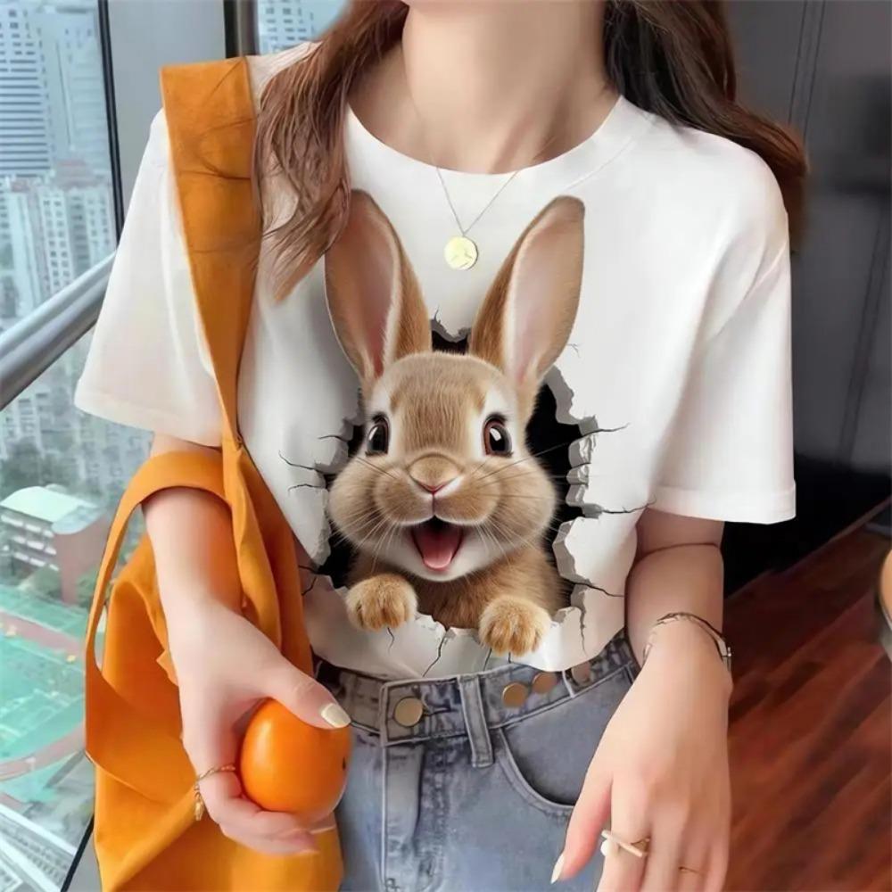 Dámské tričko s potiskem roztomilých zvířátek, oversized tričko, populární oblečení, dámské oblečení, trička s krátkým rukávem, halenky, topy