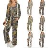 Women's Casual V-Neck Loose Fit Long Sleeve Printed Loungewear Set with Pockets for Sleep or Relaxing