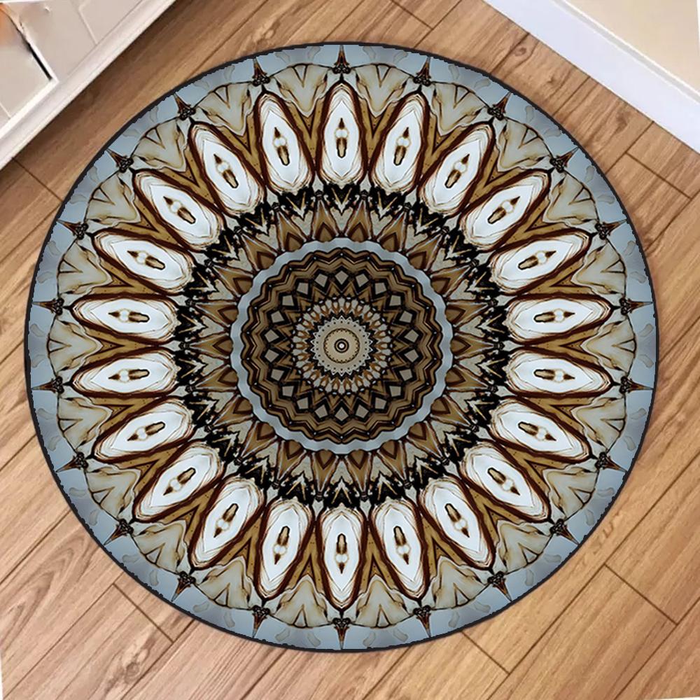 Colorful Mandala Printed Yoga Round Rug Girls Living Room Sofa Rug Home Bedroom Bedside Soft Rug Coffee Table Mat Reading Use