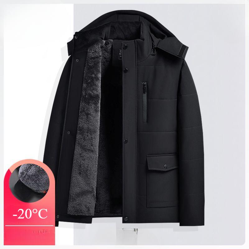 

Мужское хлопковое пальто с утолщенной флисовой подкладкой, куртка с капюшоном, универсальное повседневное, -20°, теплое хлопковое пальто с набивкой для мужчин среднего возраста S чёрный