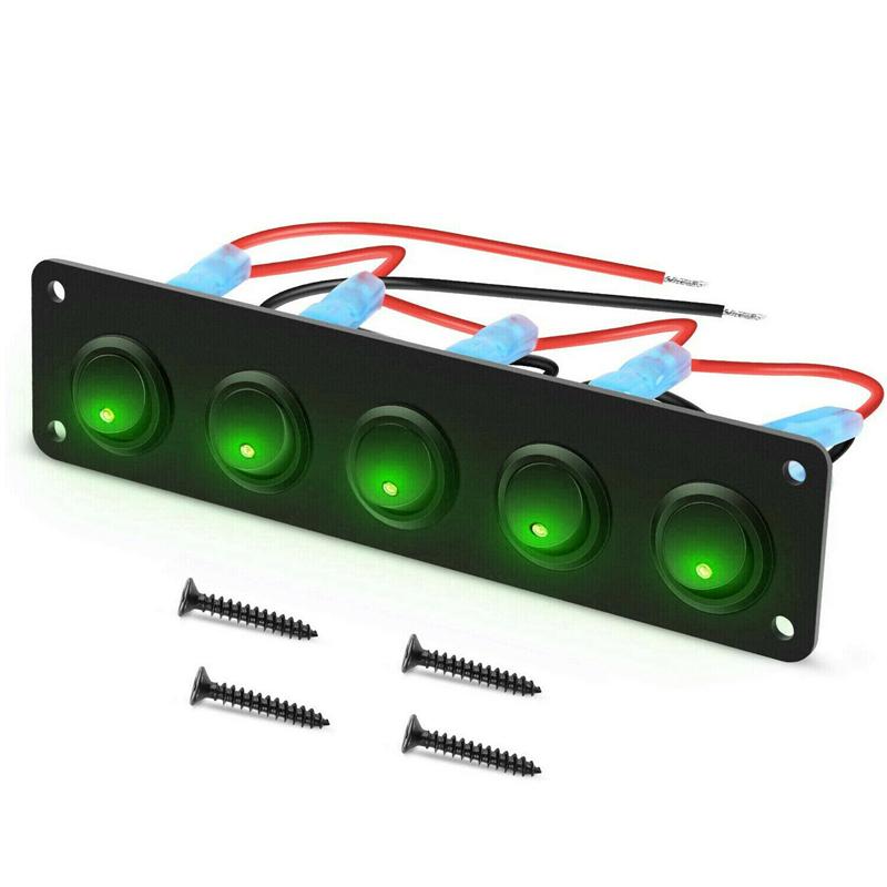 5 Gang Toggle Rocker Switch Panel For Car Boat Marine RV Truck 12V Blue Red Green Led