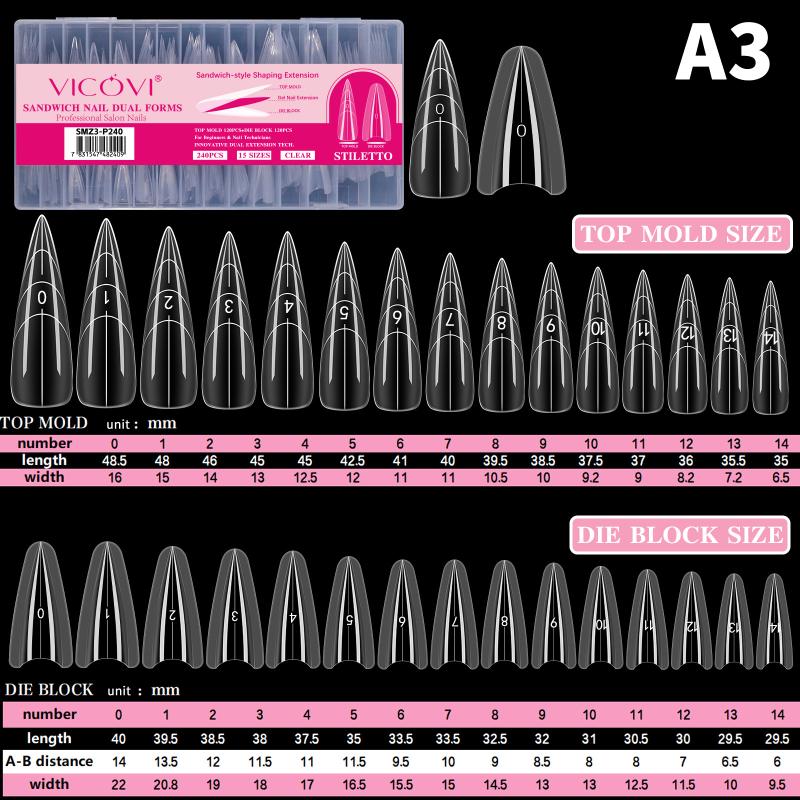 

240Pcs Sandwich Dual Nail Form Mold Reusable Full Cover Mold Gel Nail Art Extension Shaping Tool Almond Coffin Nail Forms A3