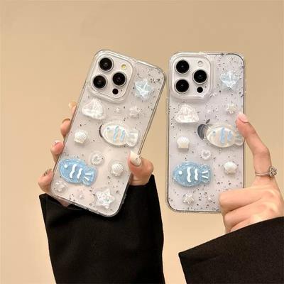 Ocean Fresh Ins Style Handyhülle für IPhone17 Hülle Silberfolie Glitzer für Apple15Promax Fisch