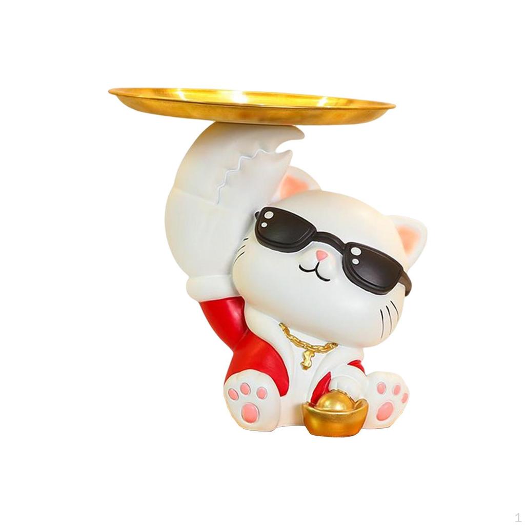 Chinese Style Cat Figurine Key Holder Claws Hand Resin Biscuit Candy Bowl Vanity Tray Bunny Statue