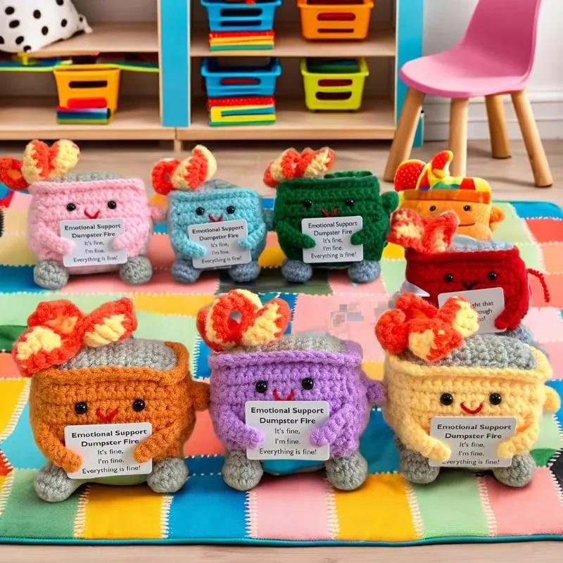Crochet Dumpster Fire Emotional Support Dumpster Fire Support Coworker Positive Crochet Dumpster Fire Knitting Doll Toy Gifts