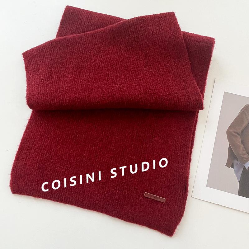 Japanese Gentle Solid Color Soft Waxy Knitted Scarf for Women Winter New Warm Student Couple Woolen Scarf Trendy