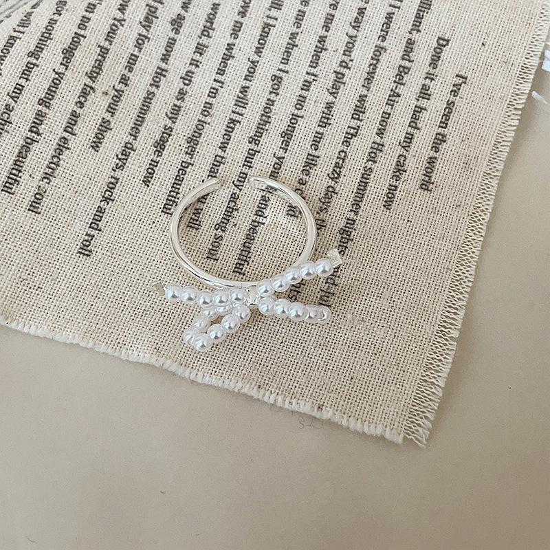 

Design Sense Натуральный камень Жемчуг Лук Открытое кольцо Женское Милое Изысканное Уникальное Элегантное Универсальное Кольцо Кольцо