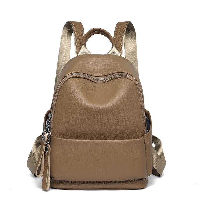 Rucsac din piele simplu casual de mare capacitate din piele de vacă pentru femei, geantă moale, rucsac cu compartimente multiple