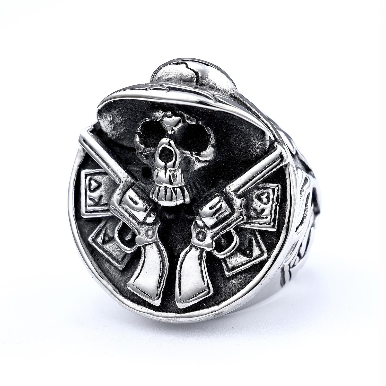 

Vintage Stainless Steel Round Freemason Skull Head Ring For Men no. 13