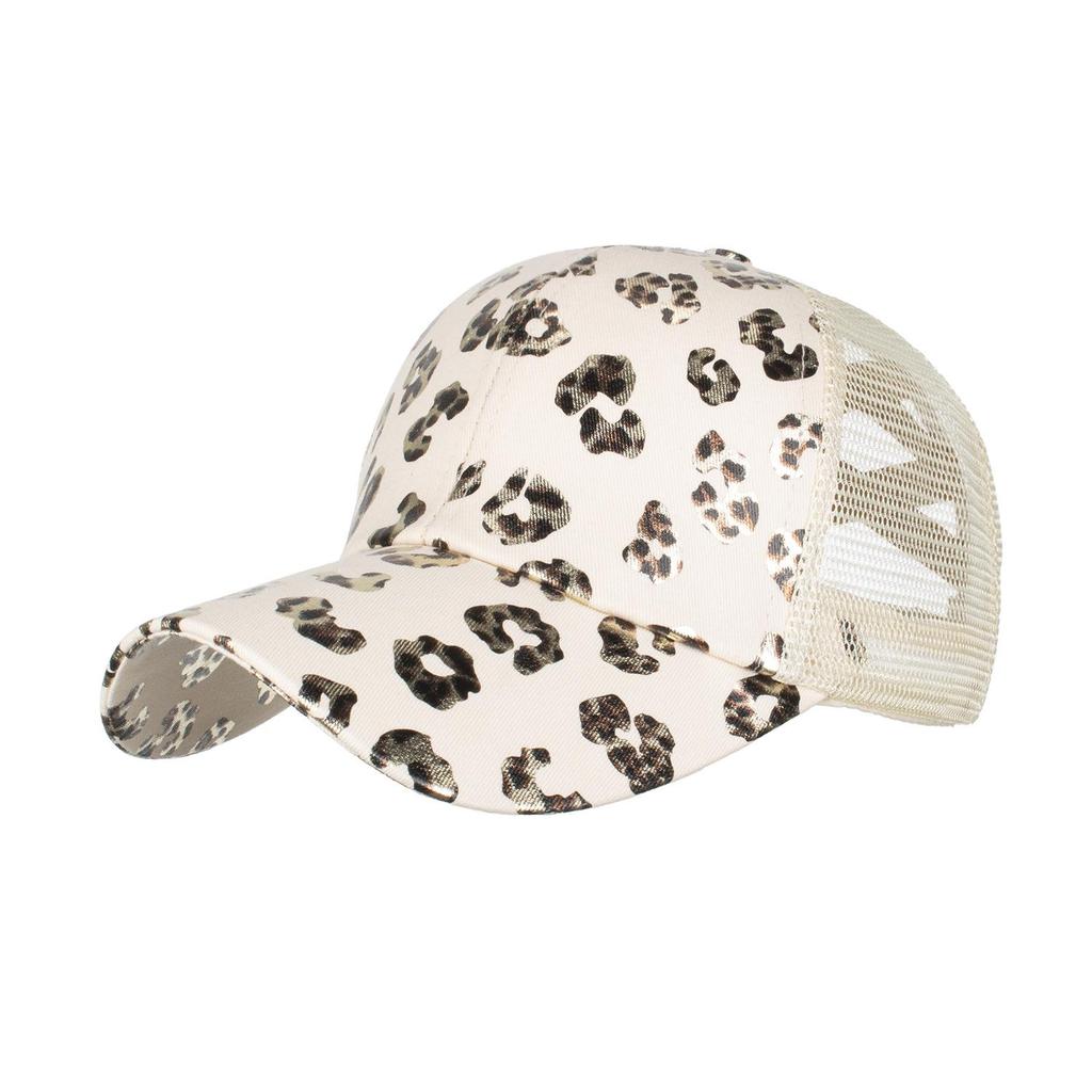 Women's Leopard Print Mesh Ponytail Baseball Cap - Duckbill Sun Hat for Spring/Summer