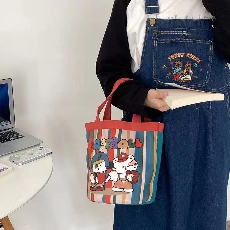 Cute illustration printed bucket bag handbag canvas bag girl heart bag bento bag work small bag