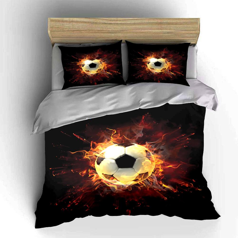 Fiery Soccer Set For Enthusiasts Kid'S And Adults' Bedroom Decor, Exquisite Three-Piece Bedding Set Gift