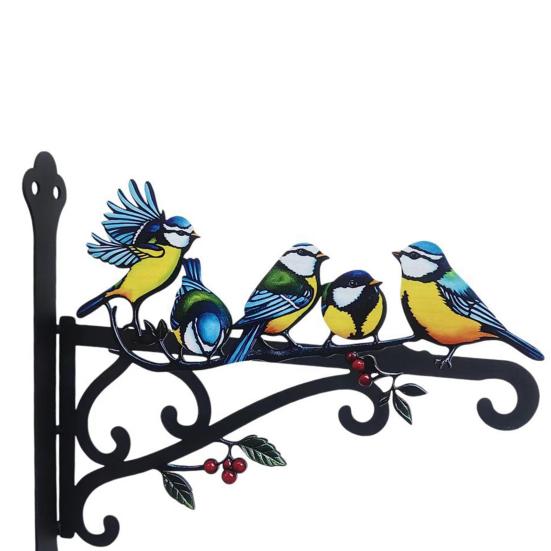 Aesthetic Wall Plant Hanger Metal Hanging Plant Bracket with Colorful Bird Pattern for Bird Feeders Wind Chimes Lantern Outdoor Indoor Patio Decor