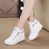 Women High Top Platform Sneakers Hidden Wedge Heel Side Zip White Casual Shoes Spring Rivet Fashion Sneakers