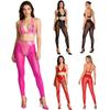 S-3XL Women Wet Look PU Leather Clubwear Set Zipper Cups Y-Back Bralette with Mesh Leggings Tights for Rave Party