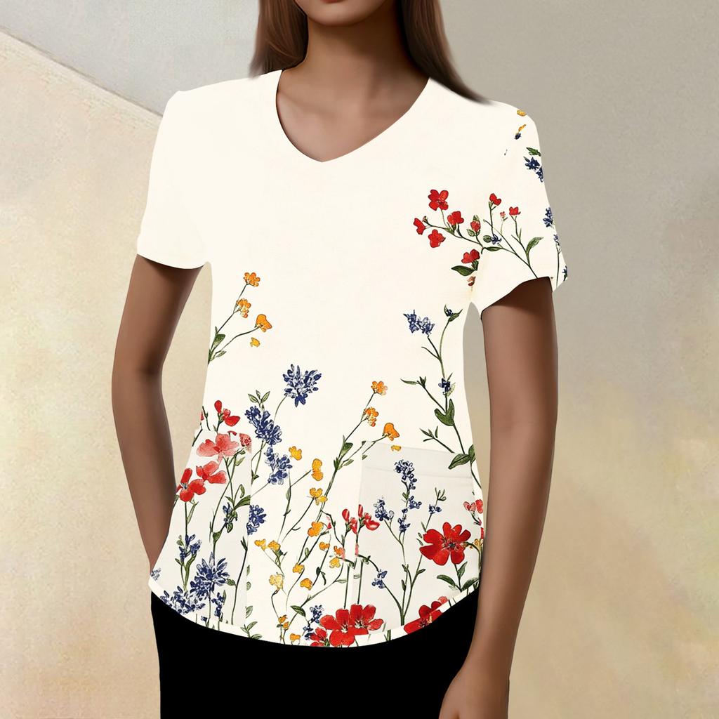 Dámská tištěná pracovní uniforma Ochranná pracovní uniforma s výstřihem do V