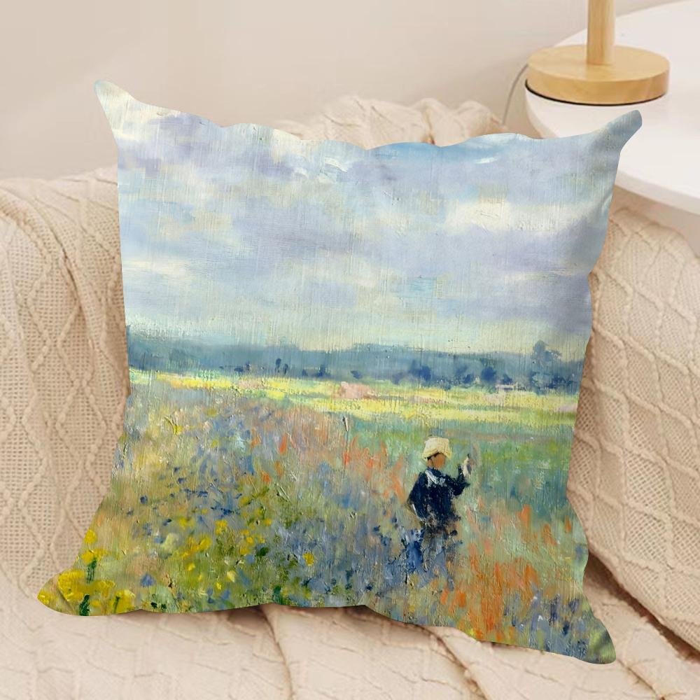 Claude Monet Oil Art Cushion Cover Silky Short Plush Invisible Zipper Dustproof Sofa Pillow Case For Home Decor