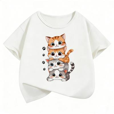 2026 Cat Kids Tshirts Summer Short Sleeve Tees Cartoon Animal Boys Girls Clothes Kawaii Kitten Tops Y2K Children T-shirt