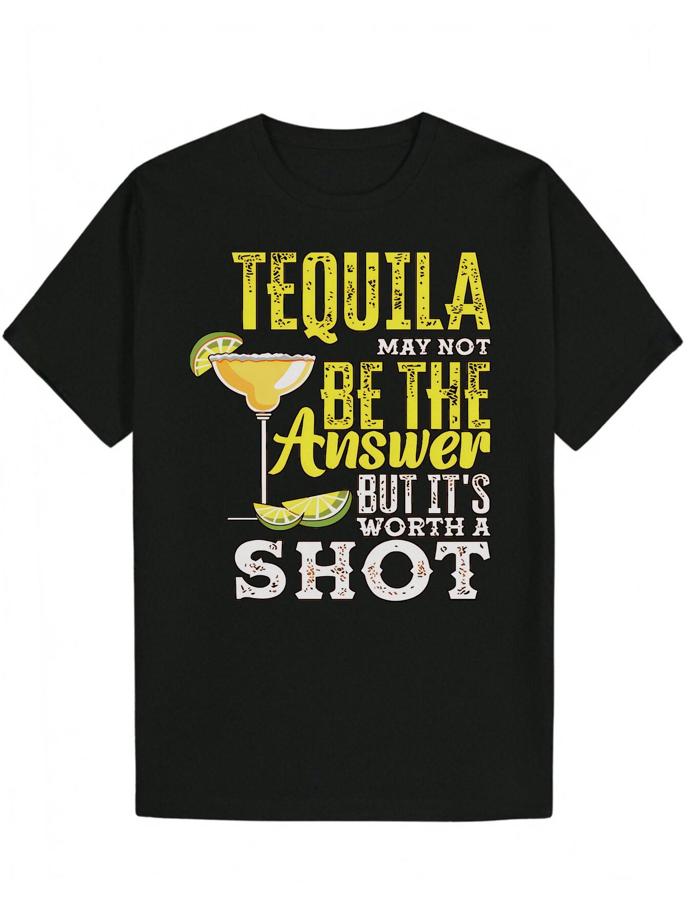 Graphic T-shirt - Tequila May Not Be The Answer Bold Yellow Lettering & Margarita Design XL