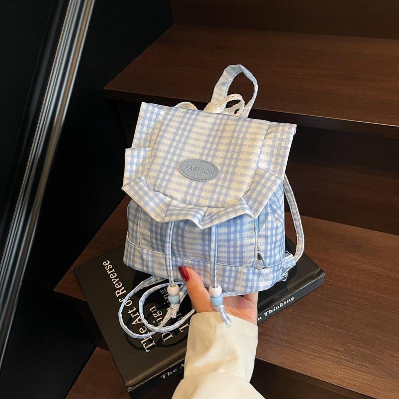 New Sweet and Cute Lace Plaid Backpack Women's Fluffy Ruffle Edge Backpack Girl Heart Mini Schoolbag