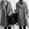 Korean autumn and winter women's clothing loose thick stick needle wool medium and long hooded thickened large sweater cardigan jacket