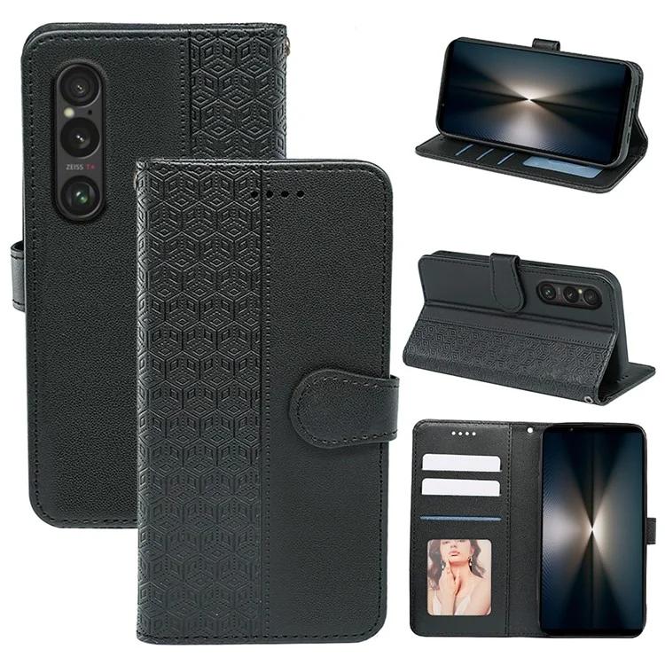 

For Sony Xperia 1 VI Case Wallet PU Leather Flip Phone Cover Cubic Grid Pattern