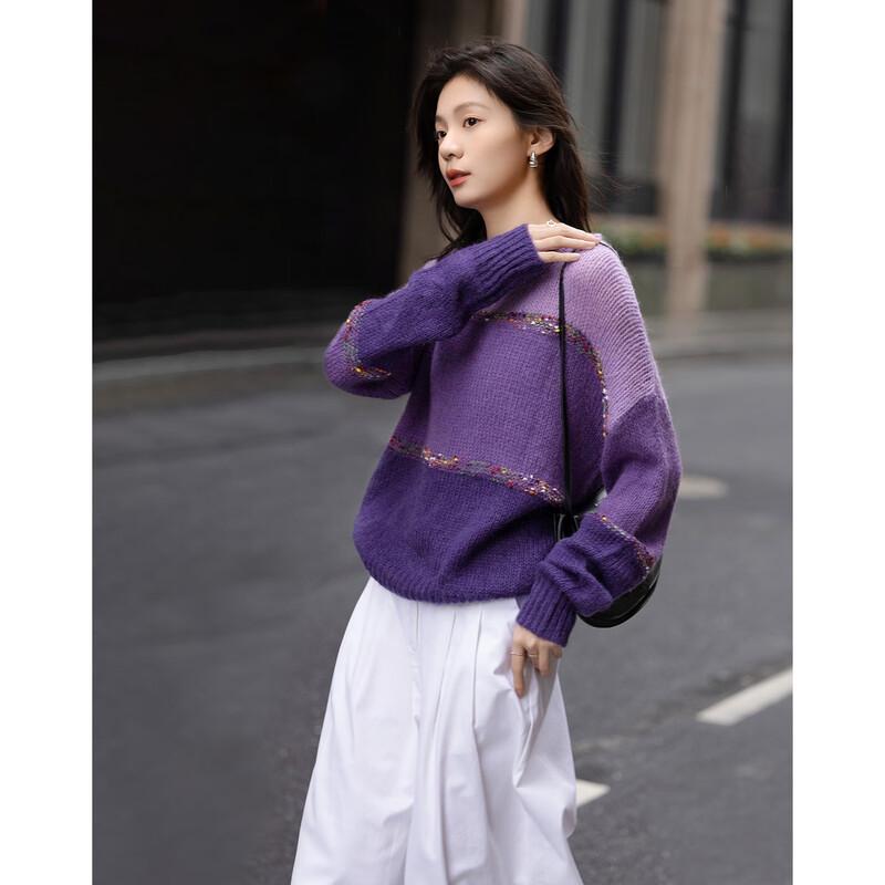 Women's Lamb Wool Blend Color-block Sweater