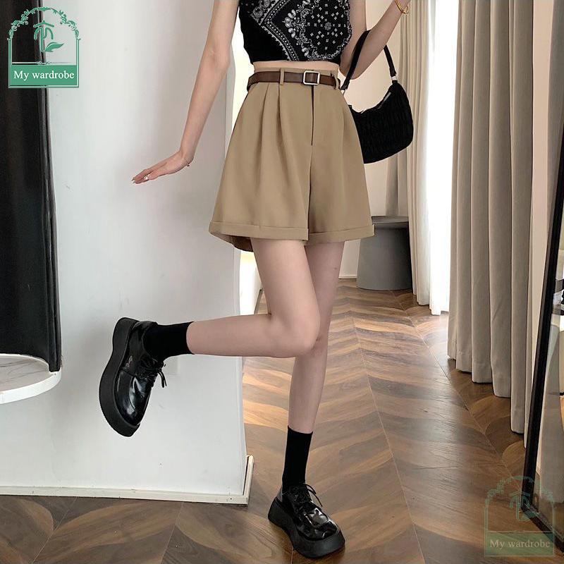 Women's Loose High-waisted Wide-leg Pants Thin Suit Shorts Summertime Korean Version Rolled-up Casual Shorts