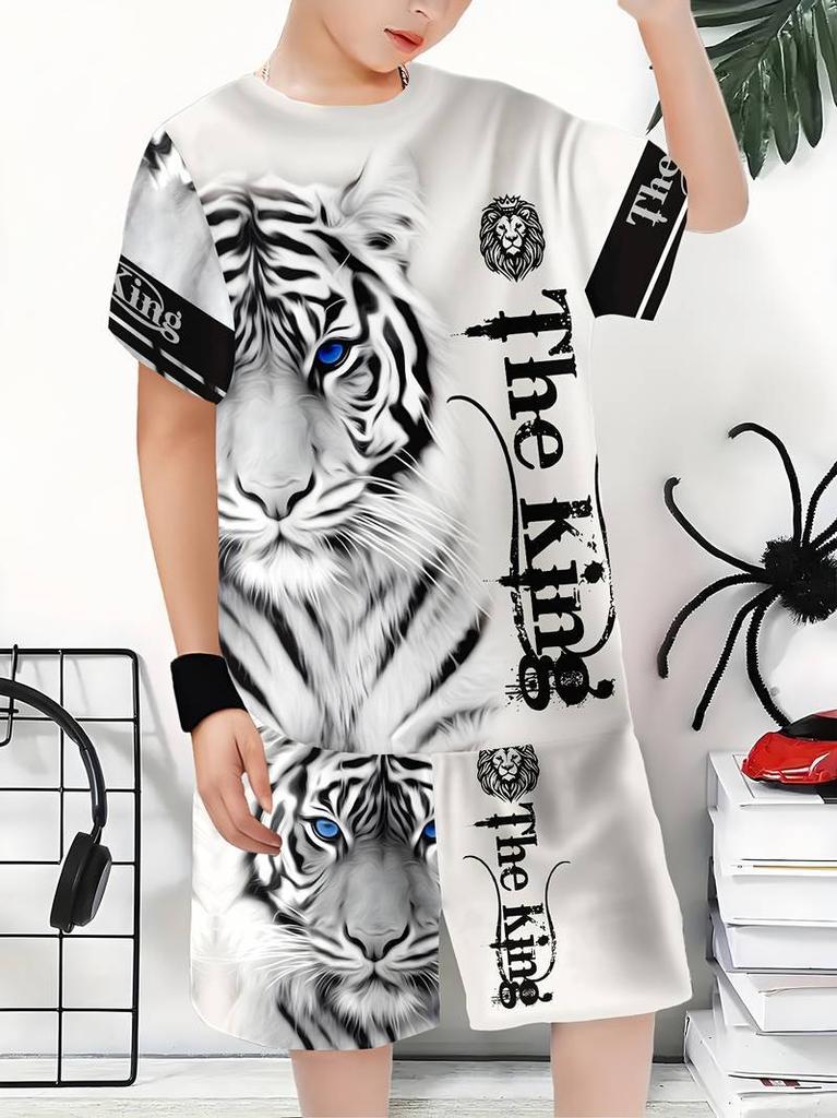 Popular Boys Funny Fashion Series D Printed Casual Pullover Clothing, Short Sleeve Shorts Set