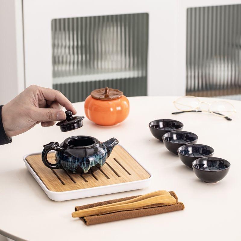 Portable Chinese Kung Fu Tea Set with Carrying Bag – Ceramic Travel Teapot Set with 4 Cups, Gaiwan & Tea Accessories