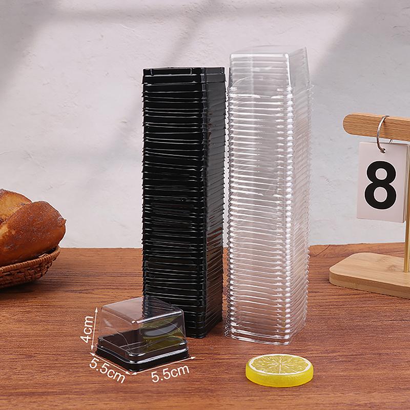 50Pcs Dessert Egg-Yolk-Puff BoxTransparent Square Plastic Muffin Packaging Boxes Moon Cake Container Outdoor Tableware