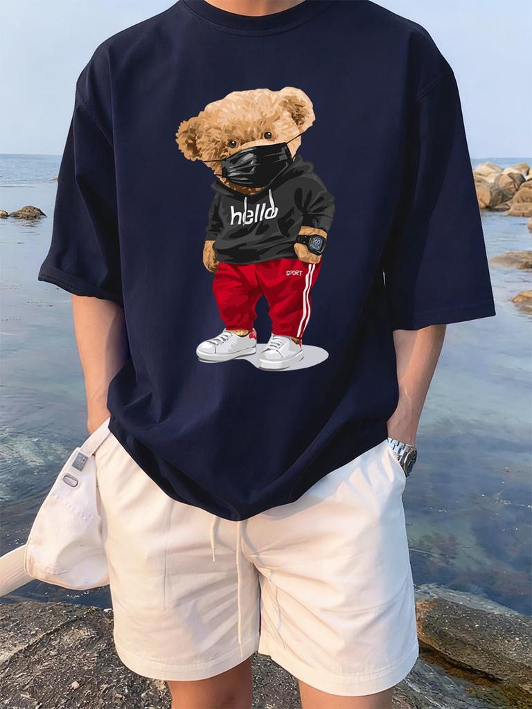 Sports Cartoon Bear Wearing Mask Prints TShirts Womens Summer Cotton Short Sleeve Tees ONeck Soft Loose Tops Casual Clothes