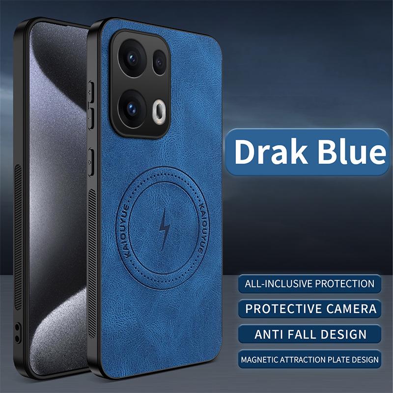 OPPO Reno13 Nappa Leather Texture Drop-Proof Magnetic Case with Full Lens Protection for Reno13 Pro.